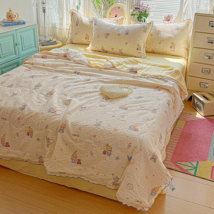 91家纺网 家纺一手货源 找家纺 仟网汇 2026新款法式花边泡芙纱夏被四件套 梦宝贝 - 黄