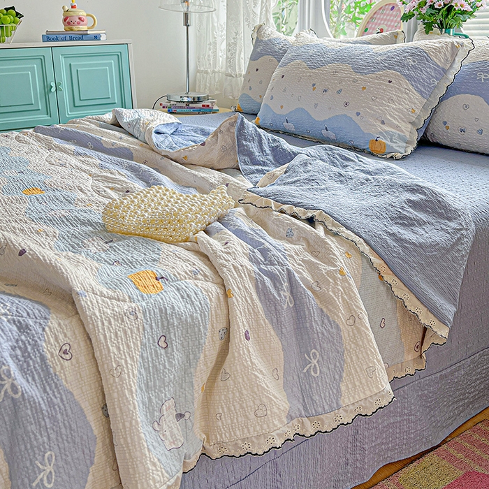 91家纺网 家纺一手货源 找家纺 仟网汇 2026新款法式花边泡芙纱夏被四件套 南瓜象