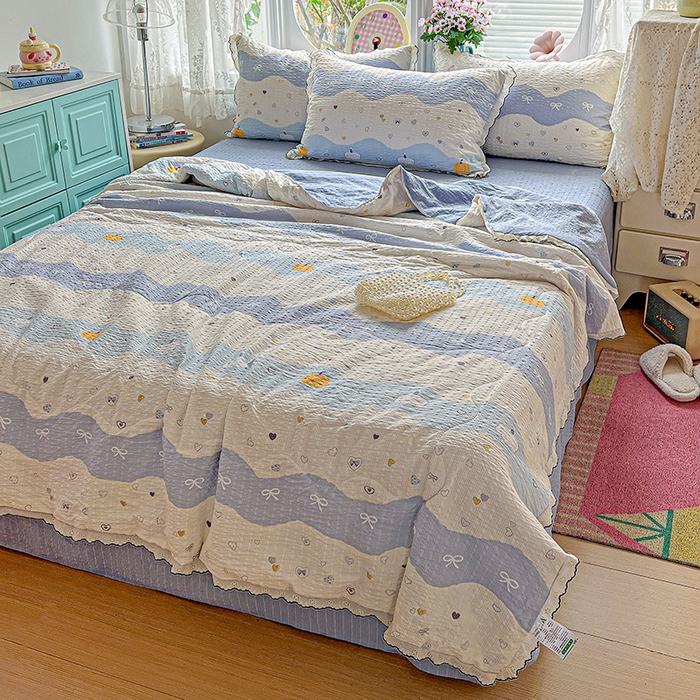 91家纺网 家纺一手货源 找家纺 仟网汇 2026新款法式花边泡芙纱夏被四件套 南瓜象