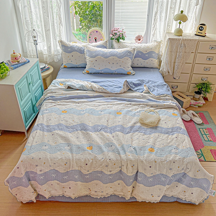 91家纺网 家纺一手货源 找家纺 仟网汇 2026新款法式花边泡芙纱夏被四件套 南瓜象