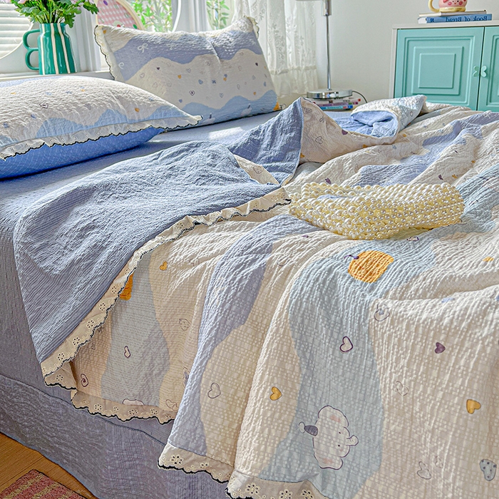 91家纺网 家纺一手货源 找家纺 仟网汇 2026新款法式花边泡芙纱夏被四件套 南瓜象