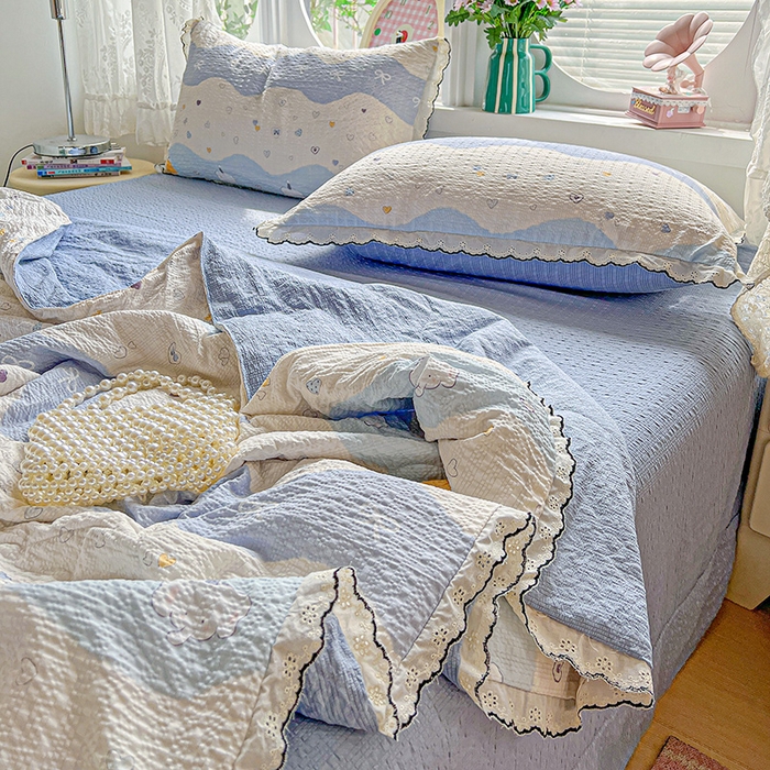 91家纺网 家纺一手货源 找家纺 仟网汇 2026新款法式花边泡芙纱夏被四件套 南瓜象