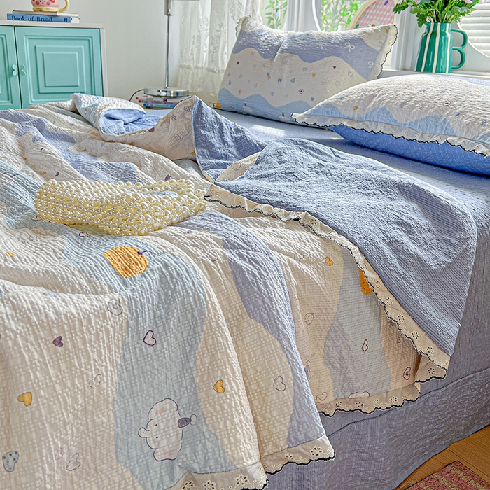 91家纺网 家纺一手货源 找家纺 仟网汇 2026新款法式花边泡芙纱夏被四件套 南瓜象