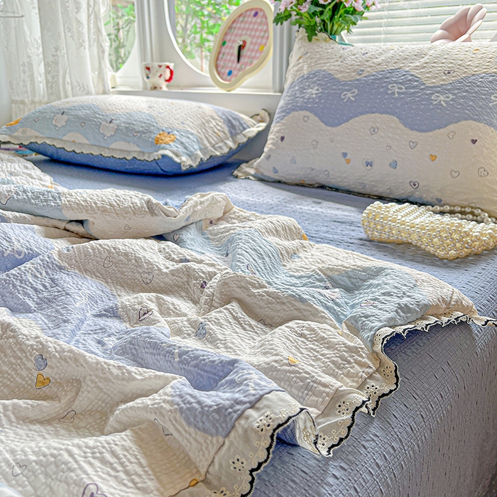 91家纺网 家纺一手货源 找家纺 仟网汇 2026新款法式花边泡芙纱夏被四件套 南瓜象