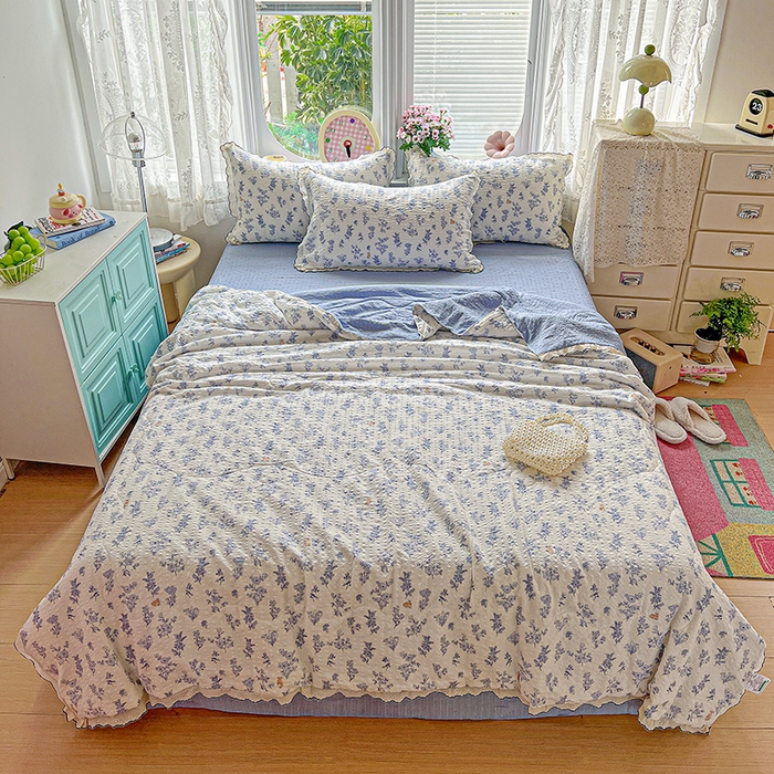 91家纺网 家纺一手货源 找家纺 仟网汇 2026新款法式花边泡芙纱夏被四件套 青禾