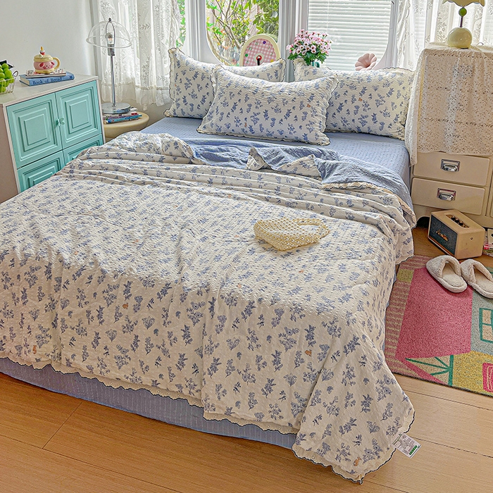 91家纺网 家纺一手货源 找家纺 仟网汇 2026新款法式花边泡芙纱夏被四件套 青禾