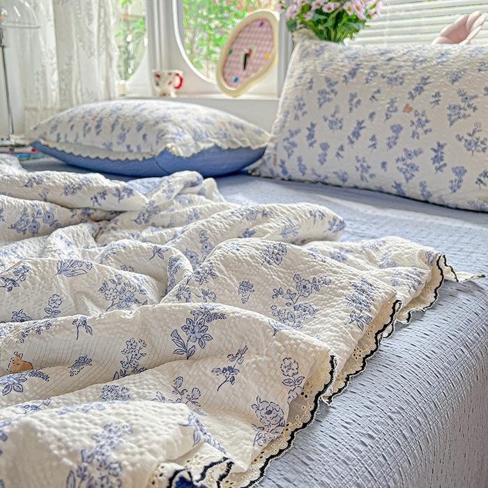 91家纺网 家纺一手货源 找家纺 仟网汇 2026新款法式花边泡芙纱夏被四件套 青禾