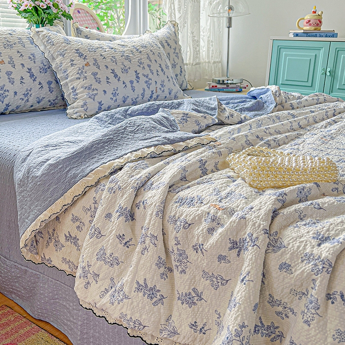 91家纺网 家纺一手货源 找家纺 仟网汇 2026新款法式花边泡芙纱夏被四件套 青禾