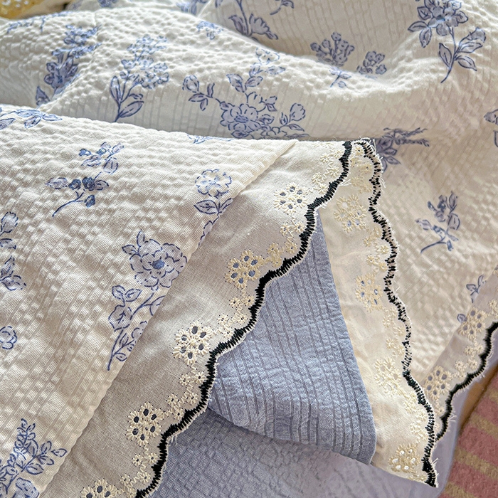 91家纺网 家纺一手货源 找家纺 仟网汇 2026新款法式花边泡芙纱夏被四件套 青禾