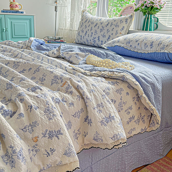 91家纺网 家纺一手货源 找家纺 仟网汇 2026新款法式花边泡芙纱夏被四件套 青禾