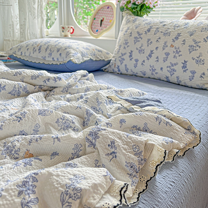 91家纺网 家纺一手货源 找家纺 仟网汇 2026新款法式花边泡芙纱夏被四件套 青禾