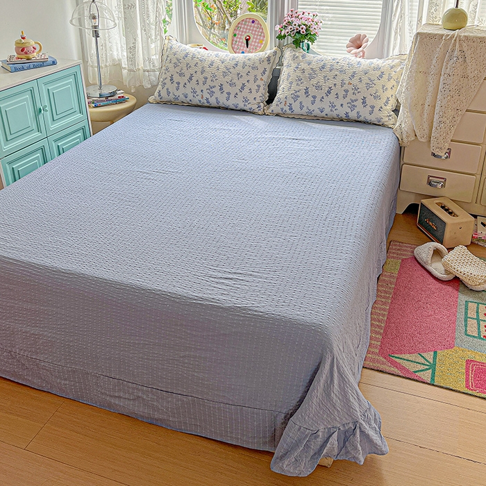 91家纺网 家纺一手货源 找家纺 仟网汇 2026新款法式花边泡芙纱夏被四件套 青禾