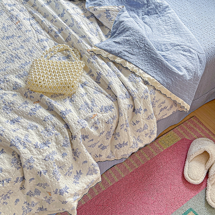 91家纺网 家纺一手货源 找家纺 仟网汇 2026新款法式花边泡芙纱夏被四件套 青禾