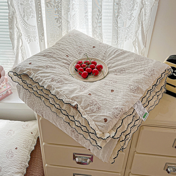 91家纺网 家纺一手货源 找家纺 仟网汇 2026新款法式花边泡芙纱夏被四件套 甜心KT