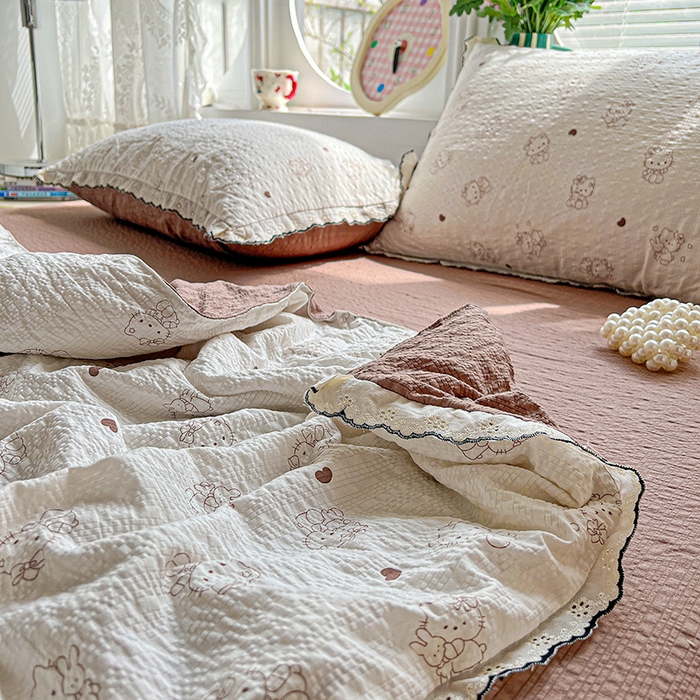 91家纺网 家纺一手货源 找家纺 仟网汇 2026新款法式花边泡芙纱夏被四件套 甜心KT