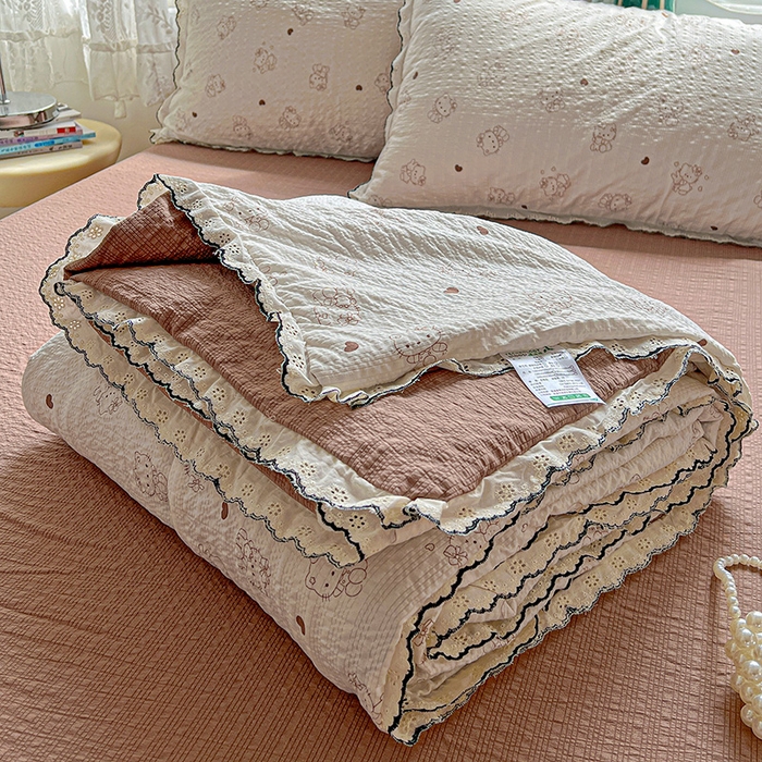 91家纺网 家纺一手货源 找家纺 仟网汇 2026新款法式花边泡芙纱夏被四件套 甜心KT
