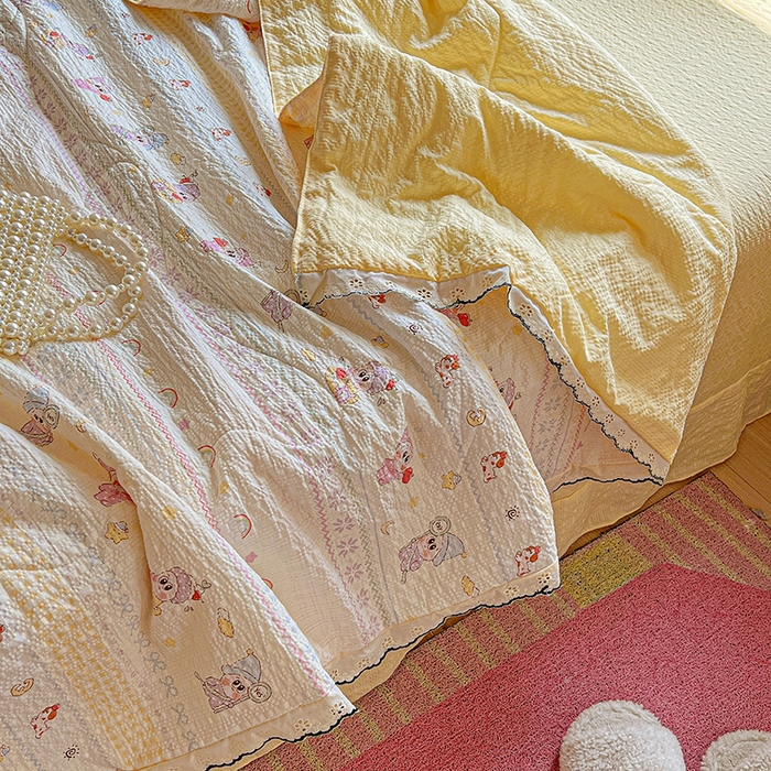 91家纺网 家纺一手货源 找家纺 仟网汇 2026新款法式花边泡芙纱夏被四件套 小矮人