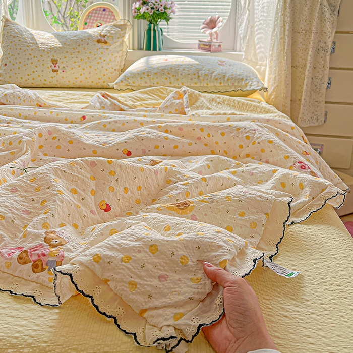 仟网汇 2026新款法式花边泡芙纱夏被四件套 熊贝贝