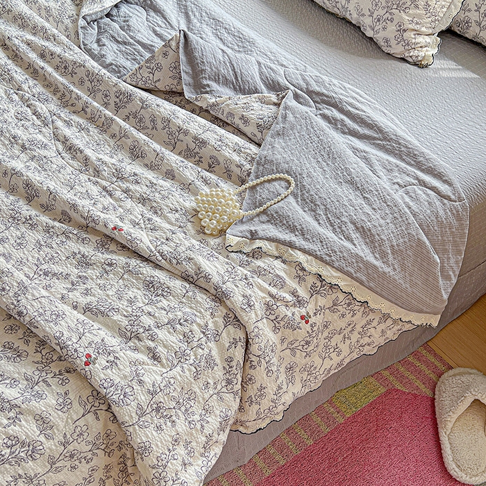 91家纺网 家纺一手货源 找家纺 仟网汇 2026新款法式花边泡芙纱夏被四件套 悦己