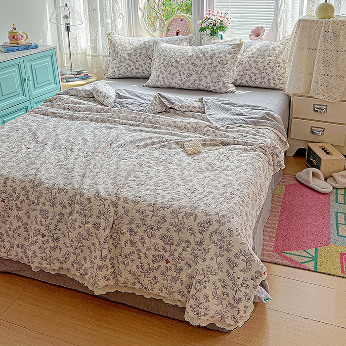 91家纺网 家纺一手货源 找家纺 仟网汇 2026新款法式花边泡芙纱夏被四件套 悦己