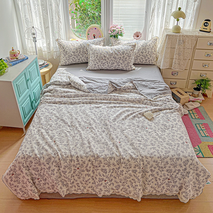 91家纺网 家纺一手货源 找家纺 仟网汇 2026新款法式花边泡芙纱夏被四件套 悦己