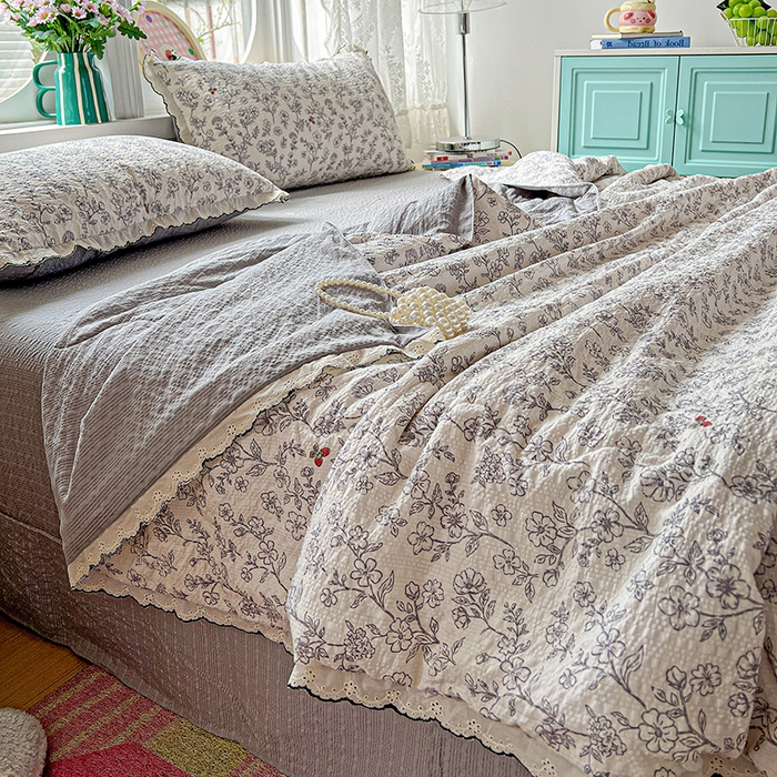 91家纺网 家纺一手货源 找家纺 仟网汇 2026新款法式花边泡芙纱夏被四件套 悦己