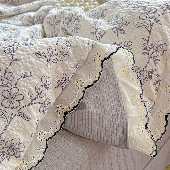 91家纺网 家纺一手货源 找家纺 仟网汇 2026新款法式花边泡芙纱夏被四件套 悦己