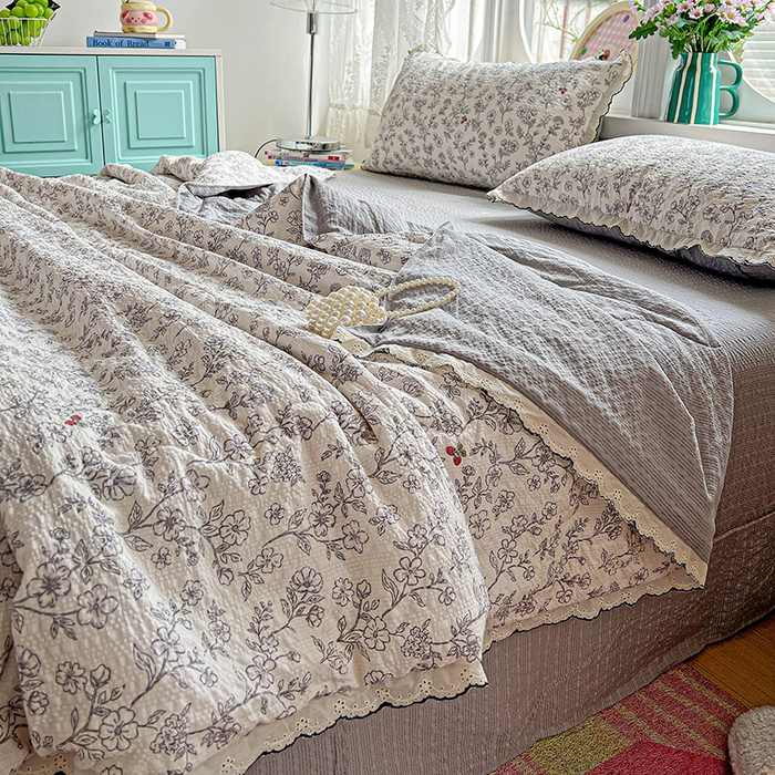 91家纺网 家纺一手货源 找家纺 仟网汇 2026新款法式花边泡芙纱夏被四件套 悦己