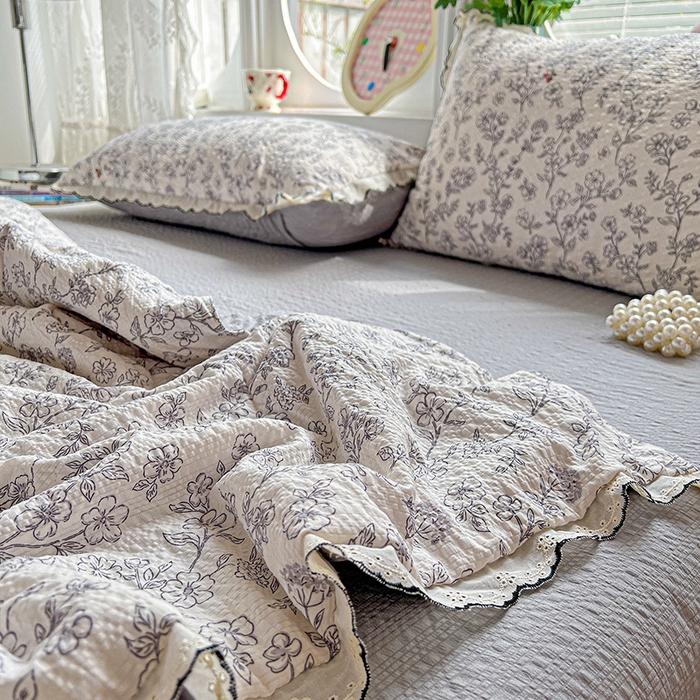 91家纺网 家纺一手货源 找家纺 仟网汇 2026新款法式花边泡芙纱夏被四件套 悦己