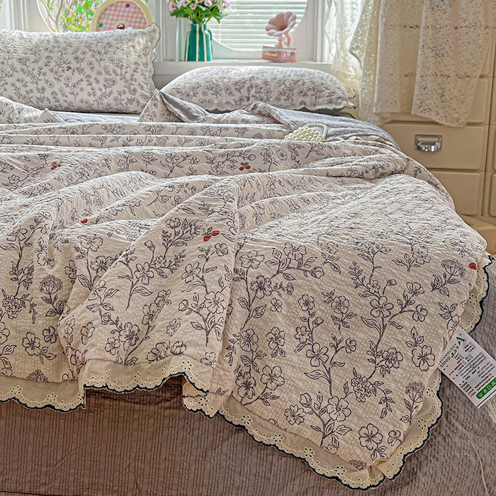 91家纺网 家纺一手货源 找家纺 仟网汇 2026新款法式花边泡芙纱夏被四件套 悦己