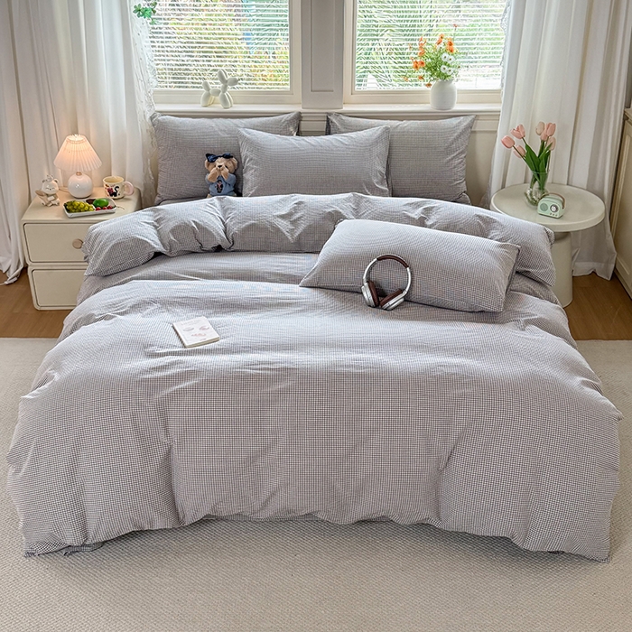 91家纺网 家纺一手货源 找家纺 （总）鑫田家纺 2026新款全棉水洗棉四件套纯棉格子学生宿舍床单三件套床笠套件