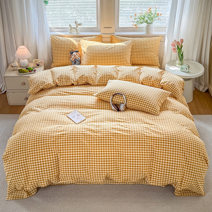 91家纺网 家纺一手货源 找家纺 （总）鑫田家纺 2026新款全棉水洗棉四件套纯棉格子学生宿舍床单三件套床笠套件