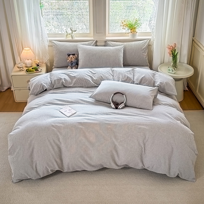 91家纺网 家纺一手货源 找家纺 （总）鑫田家纺 2026新款全棉水洗棉四件套纯棉格子学生宿舍床单三件套床笠套件