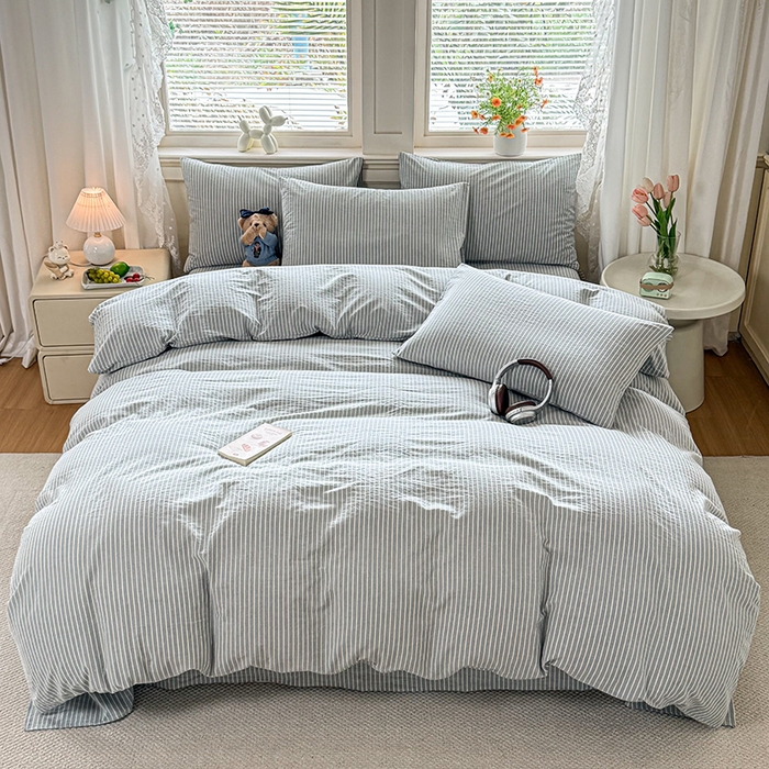 91家纺网 家纺一手货源 找家纺 （总）鑫田家纺 2026新款全棉水洗棉四件套纯棉格子学生宿舍床单三件套床笠套件