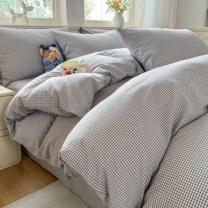 91家纺网 家纺一手货源 找家纺 （总）鑫田家纺 2026新款全棉水洗棉四件套纯棉格子学生宿舍床单三件套床笠套件