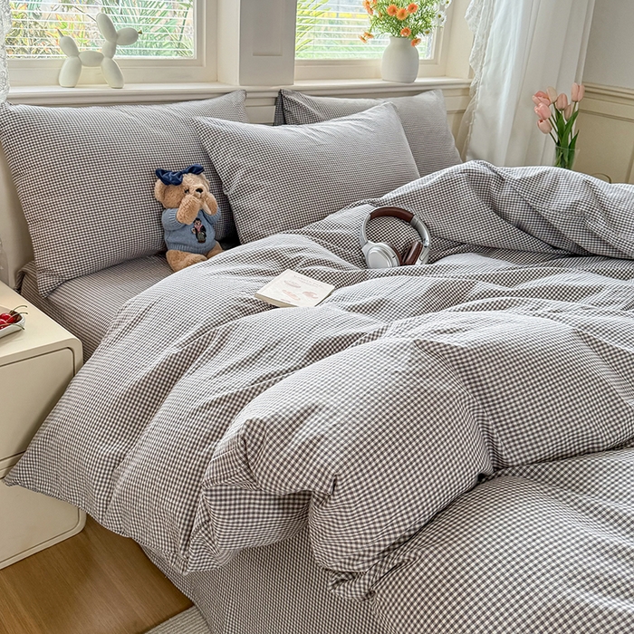 91家纺网 家纺一手货源 找家纺 （总）鑫田家纺 2026新款全棉水洗棉四件套纯棉格子学生宿舍床单三件套床笠套件