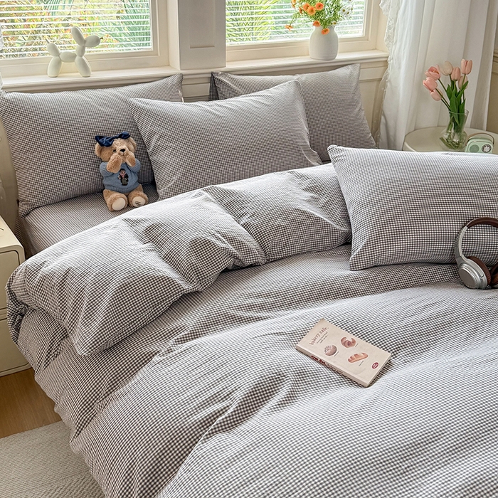 91家纺网 家纺一手货源 找家纺 （总）鑫田家纺 2026新款全棉水洗棉四件套纯棉格子学生宿舍床单三件套床笠套件