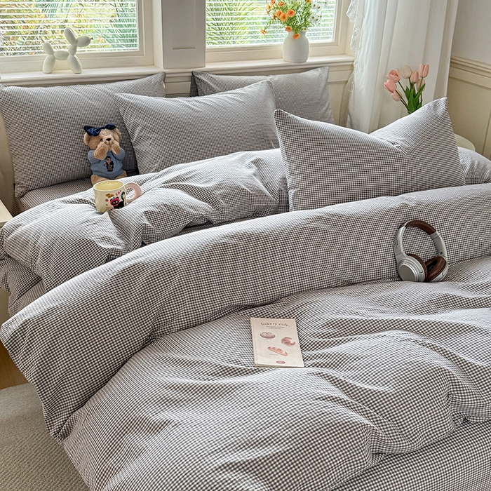 91家纺网 家纺一手货源 找家纺 （总）鑫田家纺 2026新款全棉水洗棉四件套纯棉格子学生宿舍床单三件套床笠套件