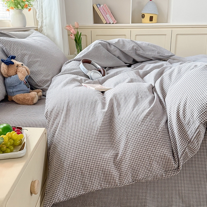 91家纺网 家纺一手货源 找家纺 （总）鑫田家纺 2026新款全棉水洗棉四件套纯棉格子学生宿舍床单三件套床笠套件