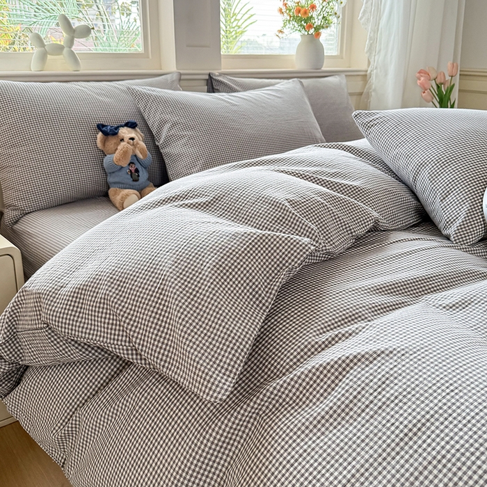 91家纺网 家纺一手货源 找家纺 （总）鑫田家纺 2026新款全棉水洗棉四件套纯棉格子学生宿舍床单三件套床笠套件