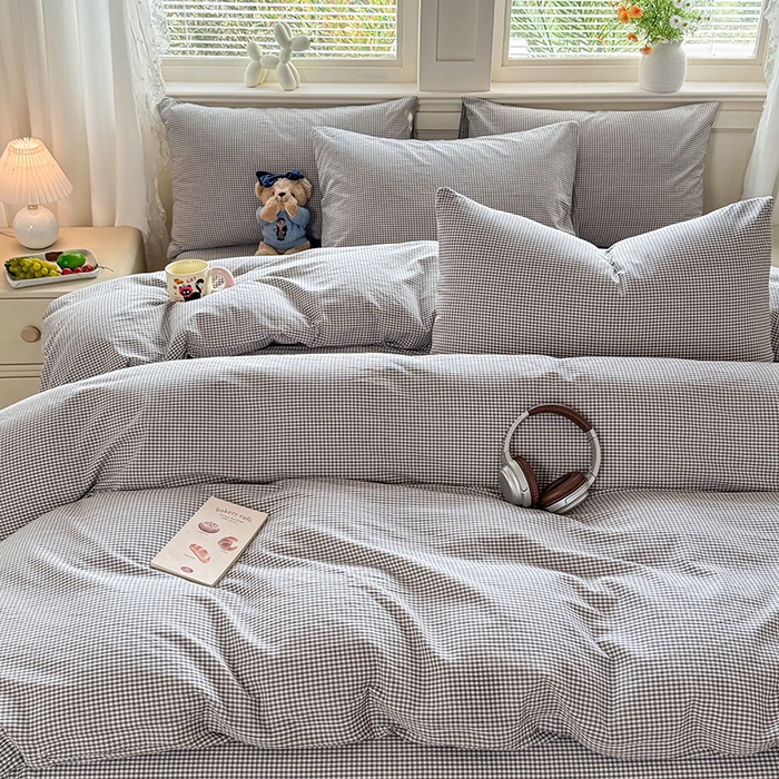 91家纺网 家纺一手货源 找家纺 （总）鑫田家纺 2026新款全棉水洗棉四件套纯棉格子学生宿舍床单三件套床笠套件