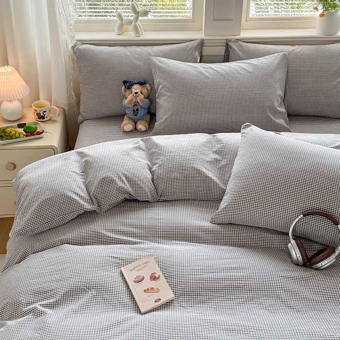 91家纺网 家纺一手货源 找家纺 （总）鑫田家纺 2026新款全棉水洗棉四件套纯棉格子学生宿舍床单三件套床笠套件