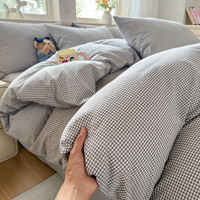 91家纺网 家纺一手货源 找家纺 （总）鑫田家纺 2026新款全棉水洗棉四件套纯棉格子学生宿舍床单三件套床笠套件