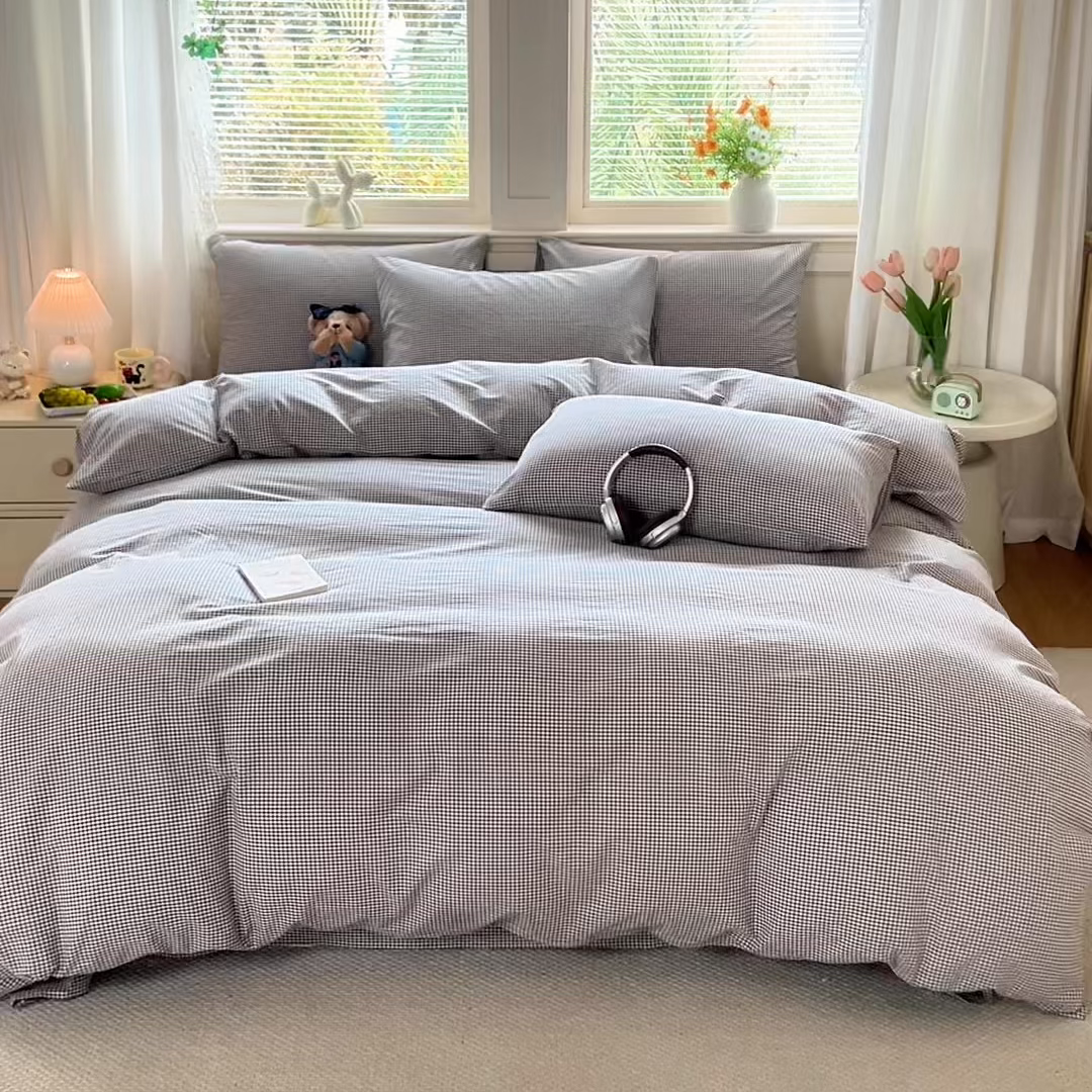 91家纺网 家纺一手货源 找家纺 （总）鑫田家纺 2026新款全棉水洗棉四件套纯棉格子学生宿舍床单三件套床笠套件