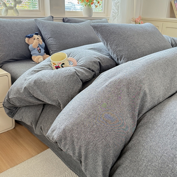 91家纺网 家纺一手货源 找家纺 鑫田家纺 2026新款全棉水洗棉四件套纯棉格子学生宿舍床单三件套床笠套件 雾灰