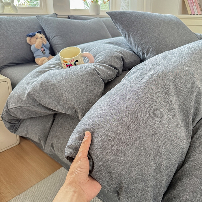 91家纺网 家纺一手货源 找家纺 鑫田家纺 2026新款全棉水洗棉四件套纯棉格子学生宿舍床单三件套床笠套件 雾灰