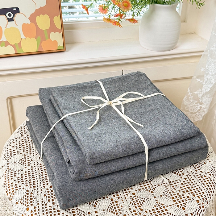 91家纺网 家纺一手货源 找家纺 鑫田家纺 2026新款全棉水洗棉四件套纯棉格子学生宿舍床单三件套床笠套件 雾灰