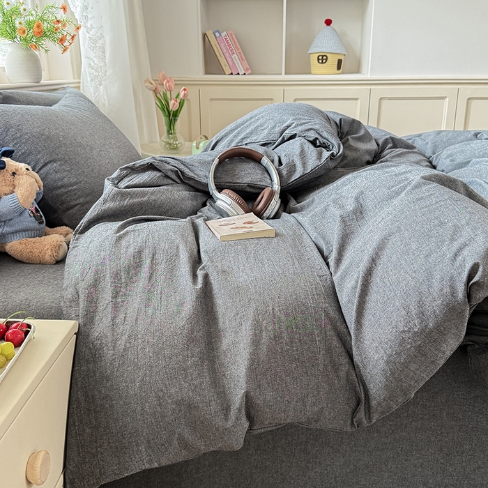 91家纺网 家纺一手货源 找家纺 鑫田家纺 2026新款全棉水洗棉四件套纯棉格子学生宿舍床单三件套床笠套件 雾灰