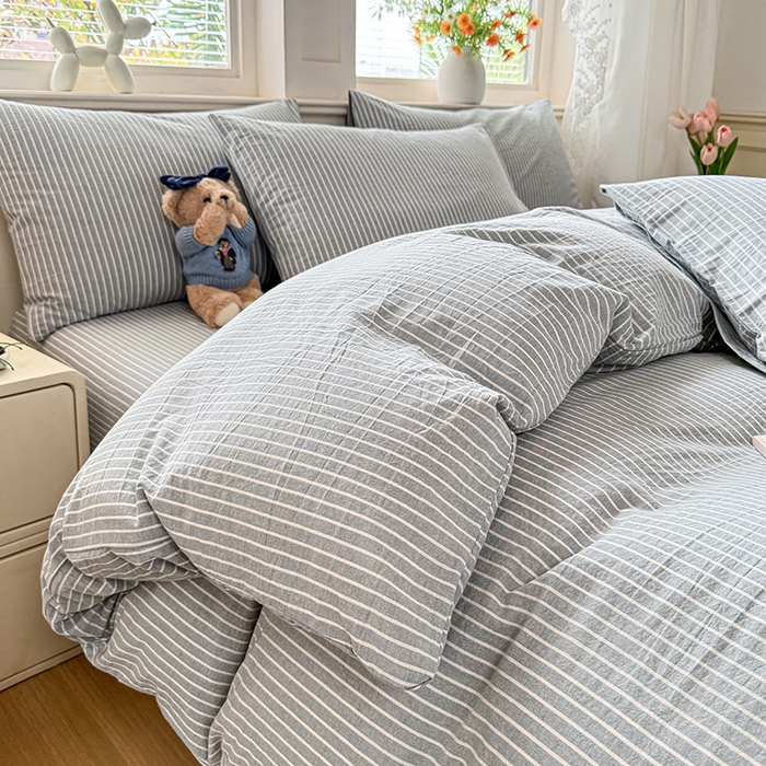 91家纺网 家纺一手货源 找家纺 鑫田家纺 2026新款全棉水洗棉四件套纯棉格子学生宿舍床单三件套床笠套件 英伦派兰