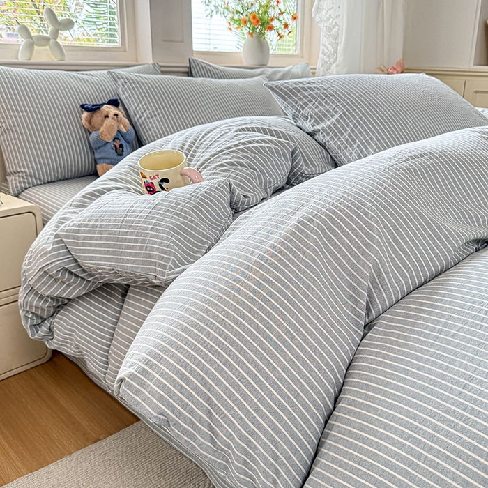 91家纺网 家纺一手货源 找家纺 鑫田家纺 2026新款全棉水洗棉四件套纯棉格子学生宿舍床单三件套床笠套件 英伦派兰